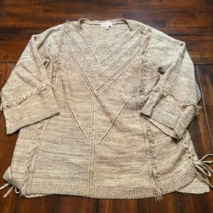 Knox Rose Cream Fringe Knit Sweater, XL